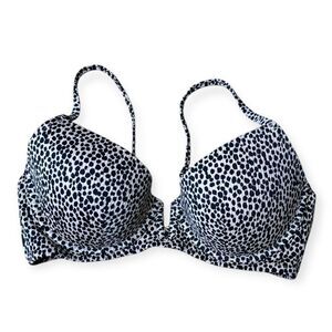 SHADE & SHORE Women’s Leopard Print Light Lift V-Wire Ribbed Bikini Top Size 34C
